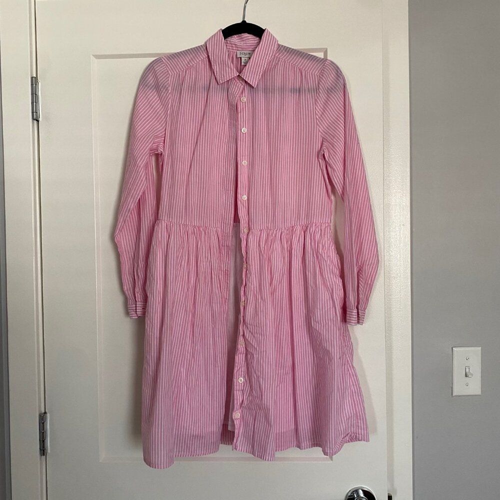 J.Crew Pink and White Stripe Collared Shirt Dress Size 2 - 100% cotton